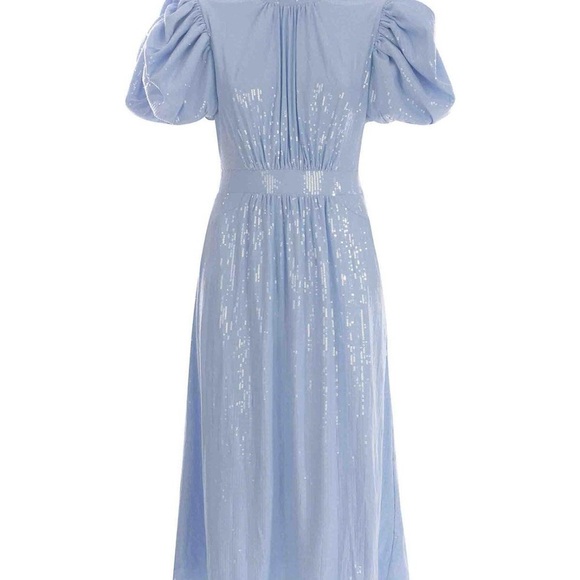 Blue Square Neck Puff Sleeve Midi Dress for Cocktail Events ROTATE - Picture 4 of 6